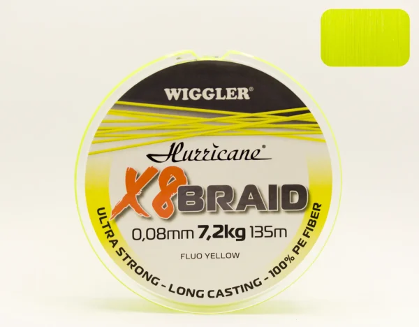 New Hurricane X8 Braid keltainen 0,08mm 7,2kg 135m Siimat